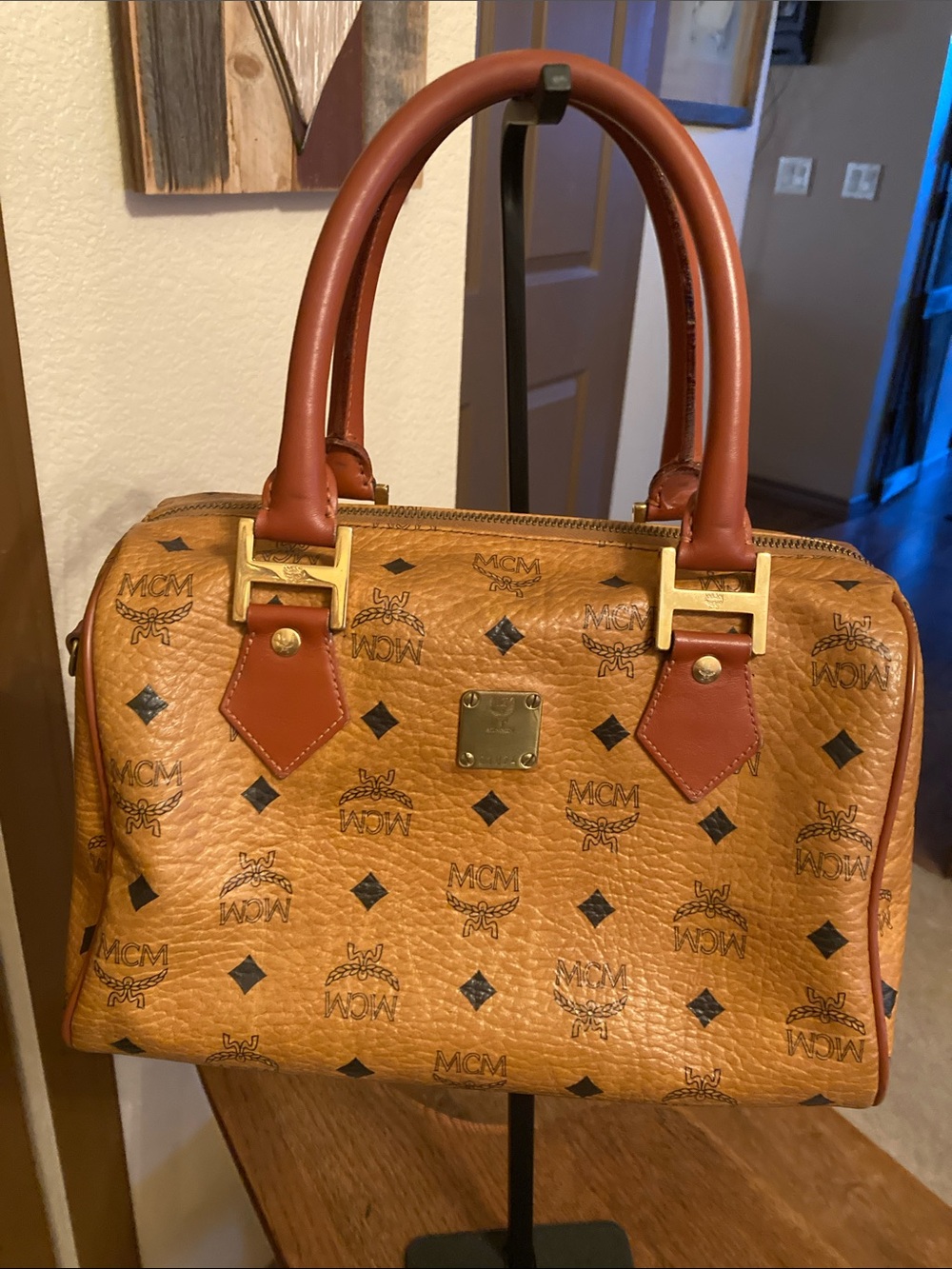 MCM Cognac Visetos Boston Bag EUC Made in Italy